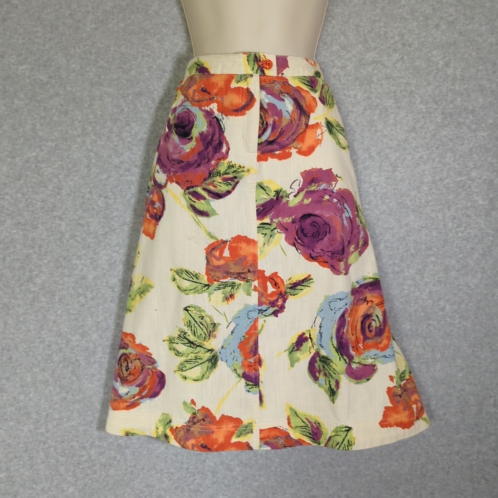J. Jill Cotton Skirt 6P Floral Beige A Line Midi Cottage Boho Festival Brunch